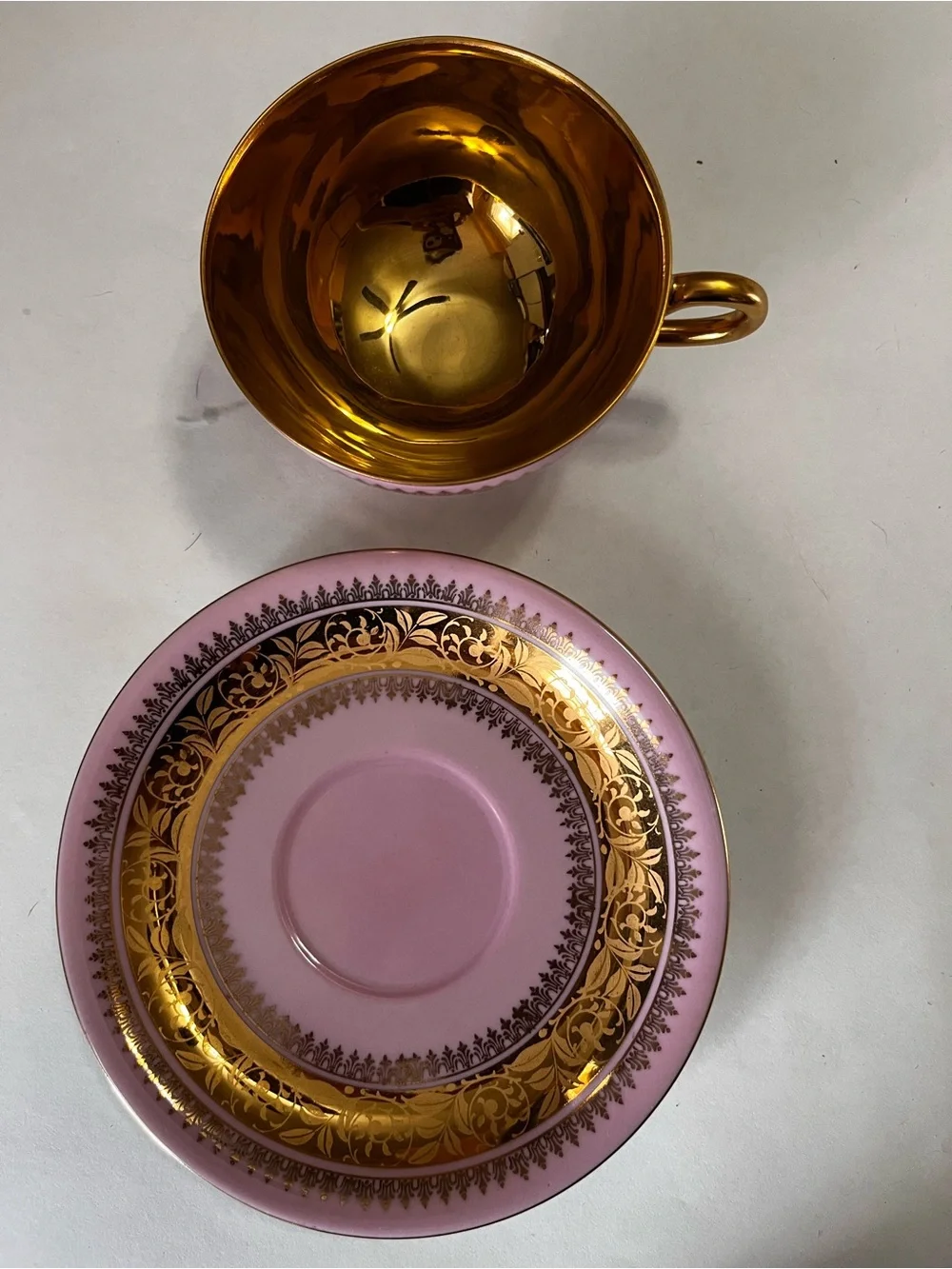 Pink and Gold Porcelain Tea Cup and Saucer - Elegant Serveware